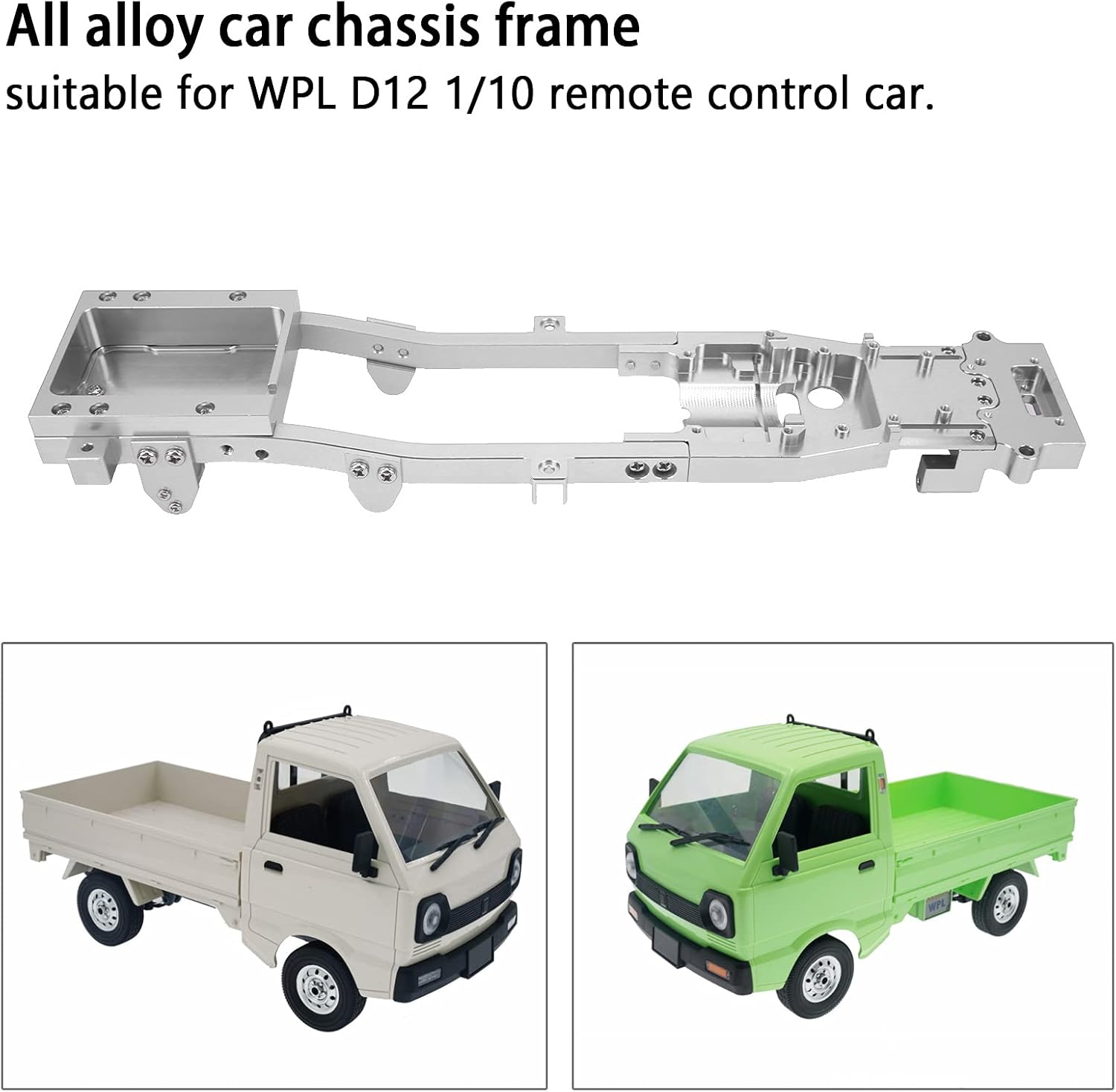 RC Chassis Frame, Aluminium Alloy RC Model Chassis Frame 285x74x35mm Metal Chassis Frame RC Chassis Frame for D12 1:10 RC Truck Car RC Car Part (Silver)