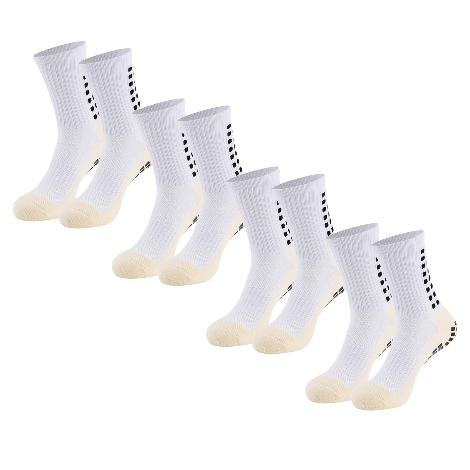 Men's Football Socks with Anti-Slip Grip Pads – 4 Pairs Non-Slip Sports Socks for Soccer, Basketball & Training, Breathable & Comfortable