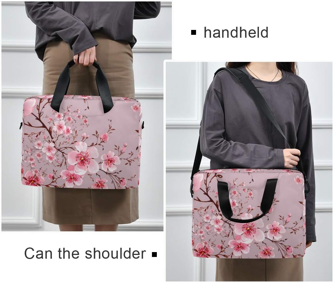 ALAZA Pink Floral Cherry Blossom Laptop Case Bag Sleeve Portable Crossbody Messenger Briefcase w/Strap Handle, 13 14 15.6 inch - Image 5