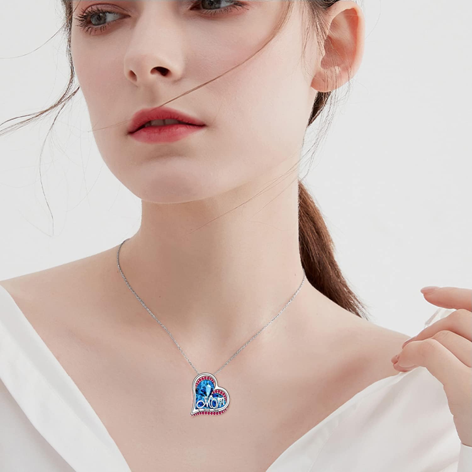 Mothers Day Gifts for Mom 925 Sterling Silver Mom Necklace I Love You Heart Pendant with Birthstone Mothers Day Jewelry Gifts for Women Mama Grandma - Image 3