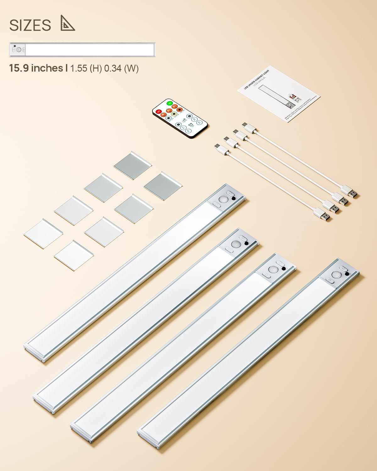 Illuminazione Sotto Cabinet con Telecomando, USB Ricaricabile LED Sensore di Movimento Luce Interna
