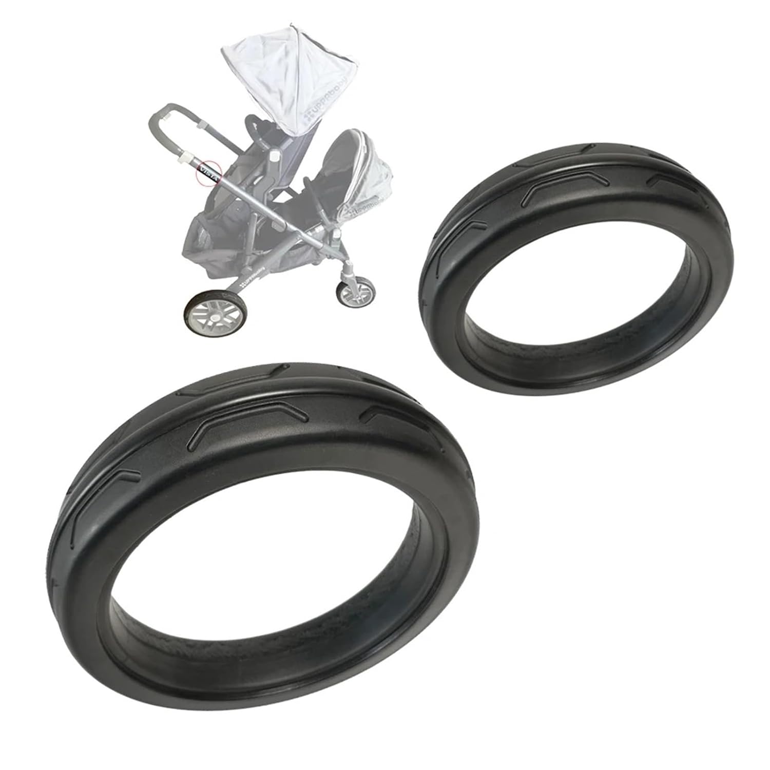 Stroller Wheel Tire Buggy Tyre Cover for Uppababy Vista V1 /V2 Pushchair Front Or Back Wheel Tire PU 1:1 Perfect Replace Baby Stroller Accessories(1 Front-Vista)