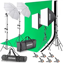 Kit de Iluminação para Estúdio Fotográfico e Vídeo, Softbox, Guarda-sóis, Lâmpadas LED 24W 5700K, Suportes Ajustáveis 200cm, Iluminação Profissional
