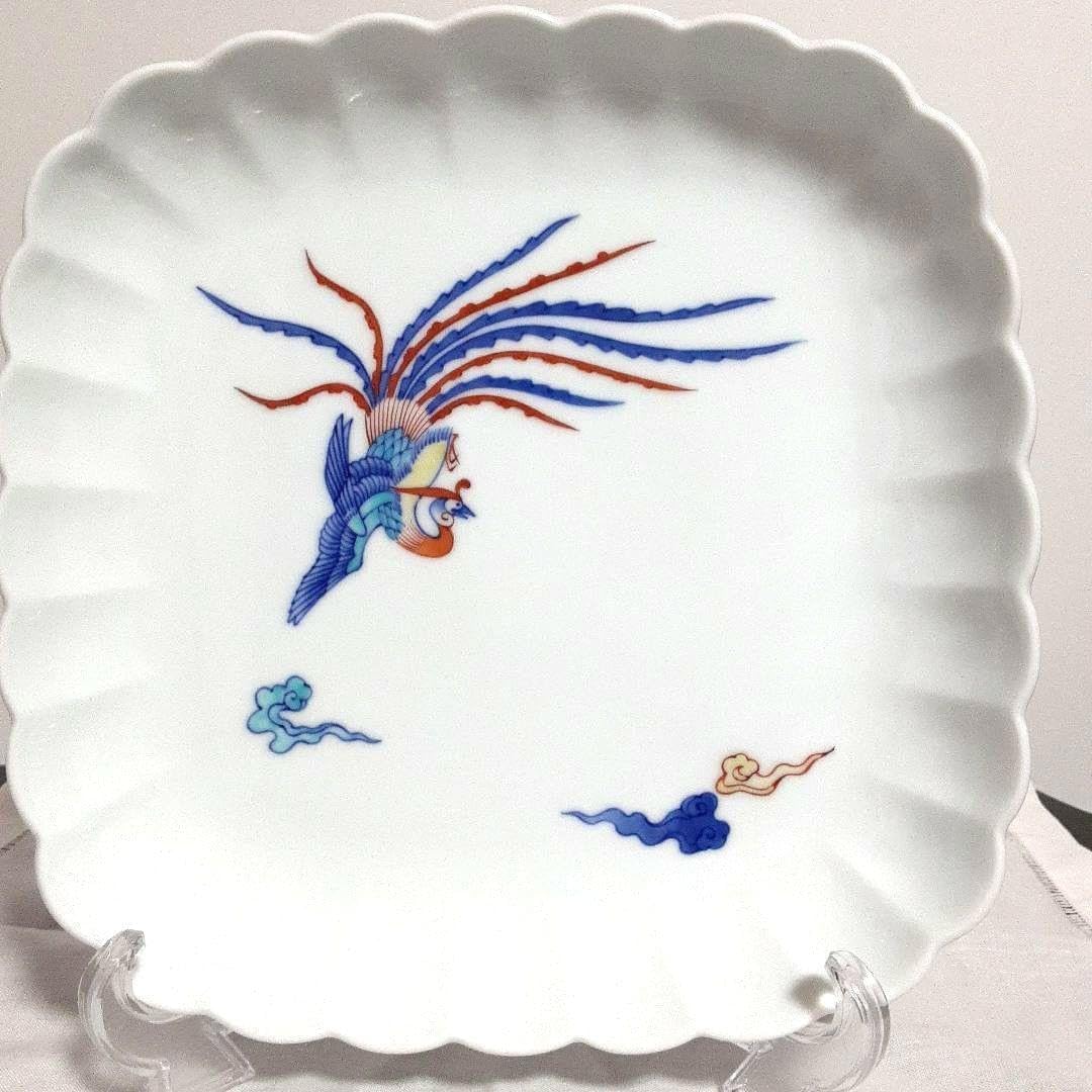 辻家 盛皿 十五代 辻常陸 染錦瑞雲鳳凰文菊型