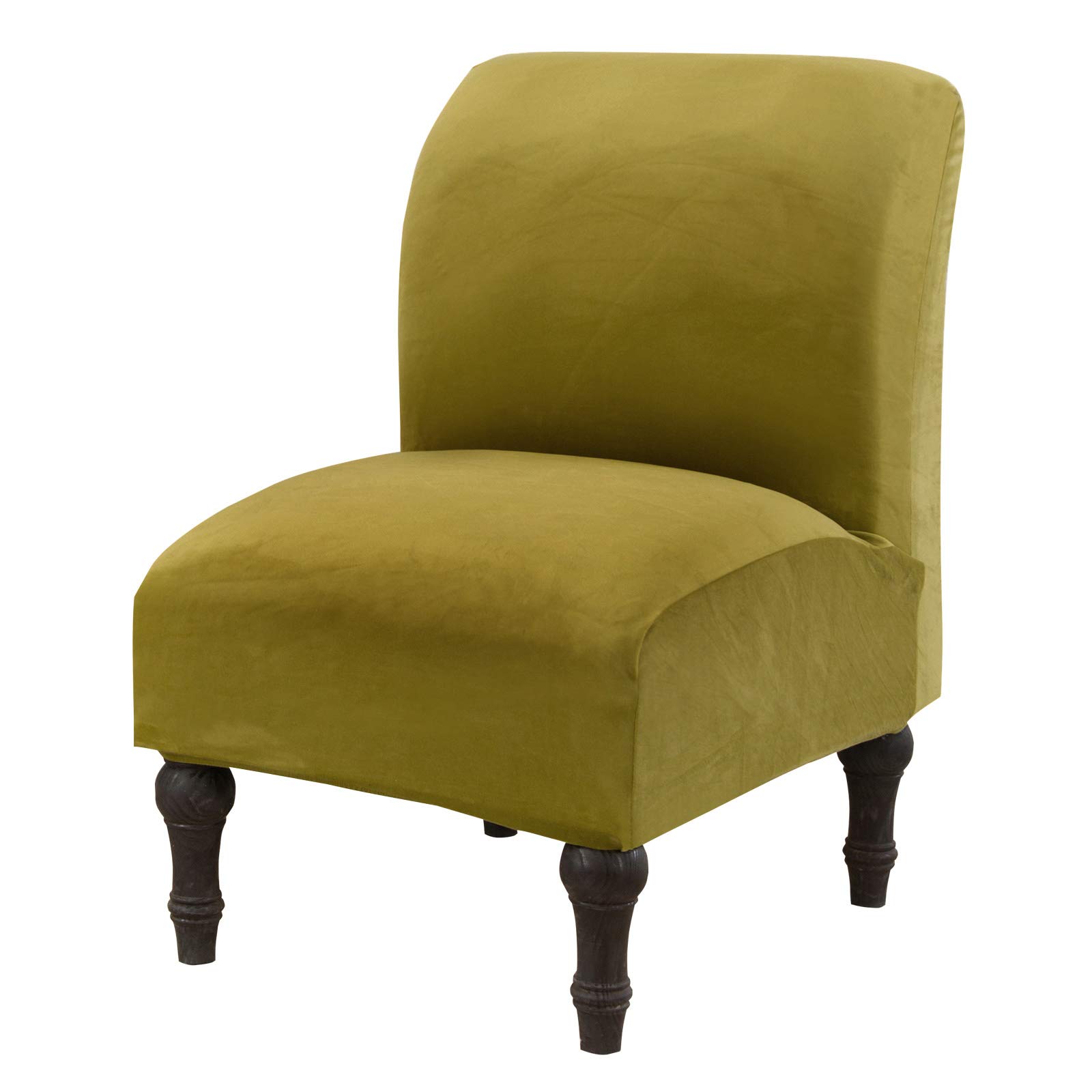 TOPCHANCES Armless Chair Covers for Accent Chairs,High Stretch Thick Velvet Accent Chair Slicpover for Living Room Furniture Protector with Elastic Bottom (Grass Green)