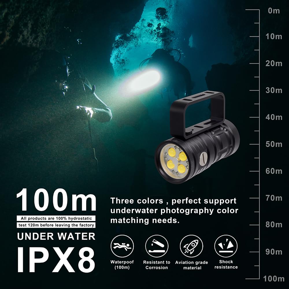 Wurkkos Lampe De Plongée,Torche De Plongée 5000 Lumens Rechargeable, étanche IPX8, Lampe De