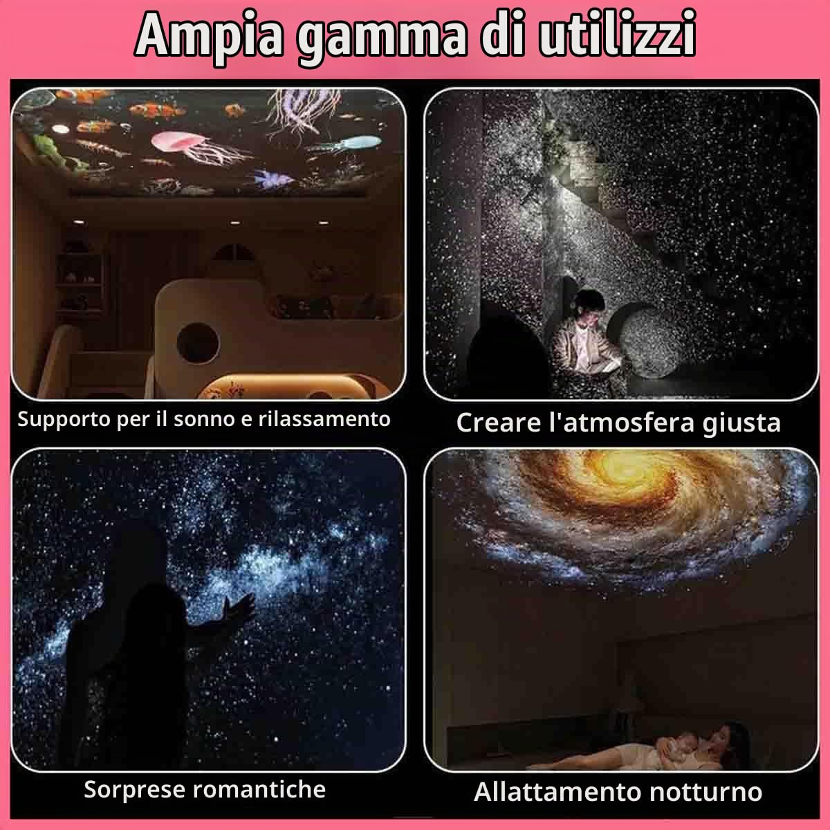 Proiettore Di Luce Notturna Usb Galaxyy Star,Proiettore 2 In 1 Pellicole Di Proiezione,Luminosità Notturna Regolabile,Rotazione A 360°,Ideale Per Auto,Planetario,Camera Da Letto,Soggiorno (12 slides)