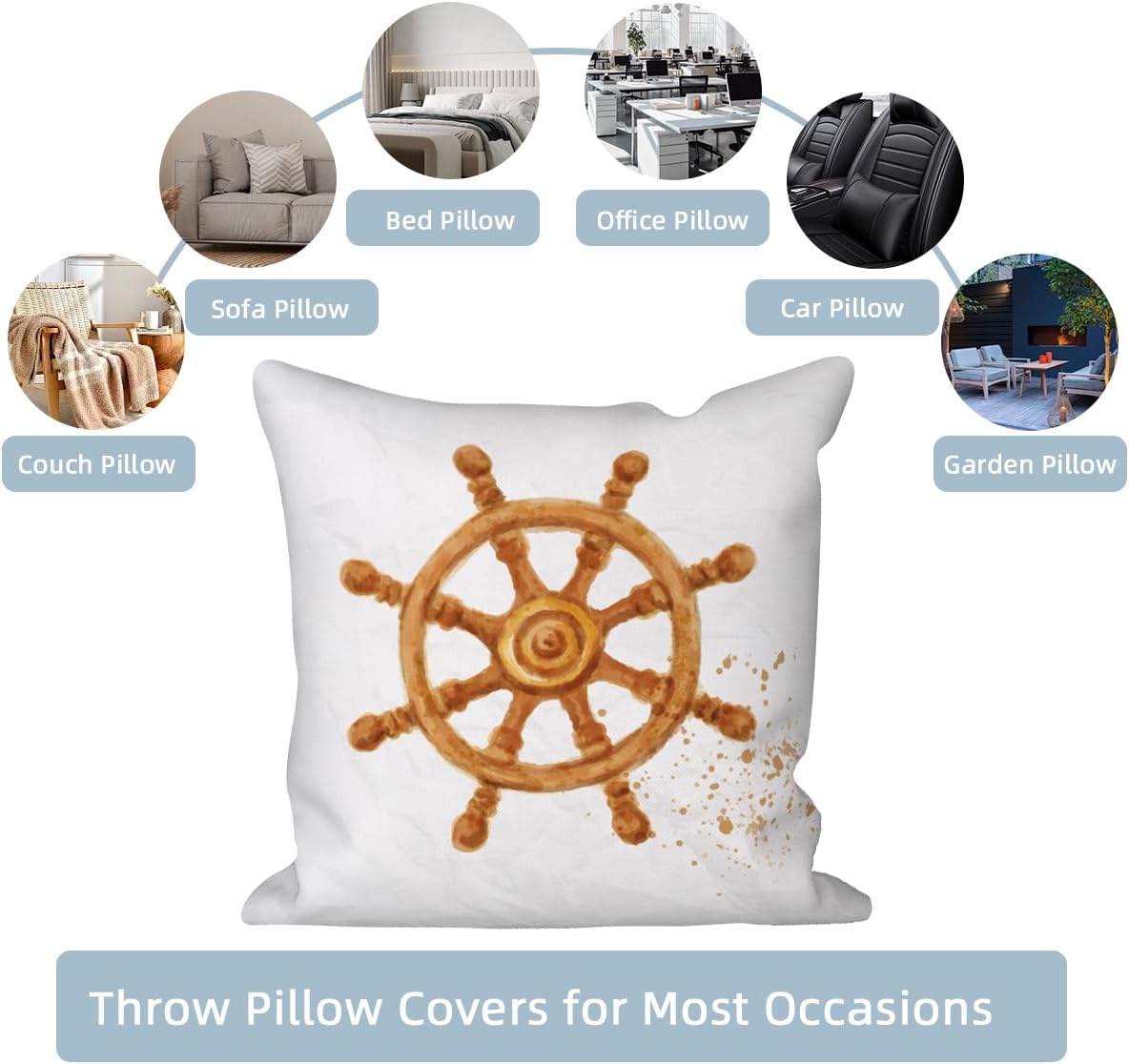 4 Pcs/Set Nautical Pillow Covers Coastal Anchor Compass Lighthouse Pigeons Decorative Minimalist Ocean Sea Outdoor Linen Throw Cushion Case for Couch Sofa Bedroom, 20"x20"