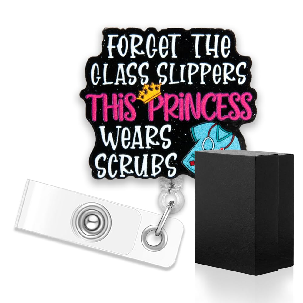 ERHACHAIJIA Forget The Glass Slippers This Princess Retractable Black Glitter Badge Reel with Alligator Clip, Funny ID Card Badge Holder Gift for