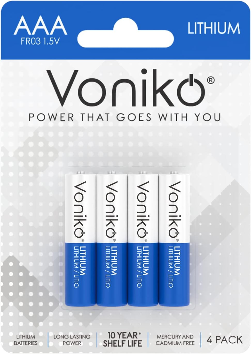 Voniko AAA Lithium Batteries, 8 Pack 1.5V 1250mah Lithium AAA Batteries—High Performance Triple AAA Long Lasting Battery for Flashlight, Toys, Remote Control, Alarm System (Non-Rechargeable)