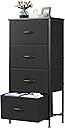 DUMOS Nightstand with 4 Drawers Bedside Table with Removable Fabric Bins Sturdy Steel Frame Wood Top Organizer Furniture for Bedroom Closet Living Room