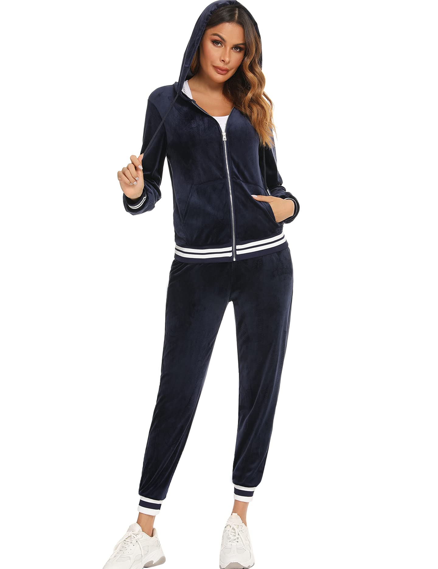 Conjunto Chándal Mujer Chandal Completo Deportivo Sudadera Capucha Camiseta Manga Larga y Pantalón Casual Yoga Correr Fitness Ropa Deportiva con Rayas 2 Pieces