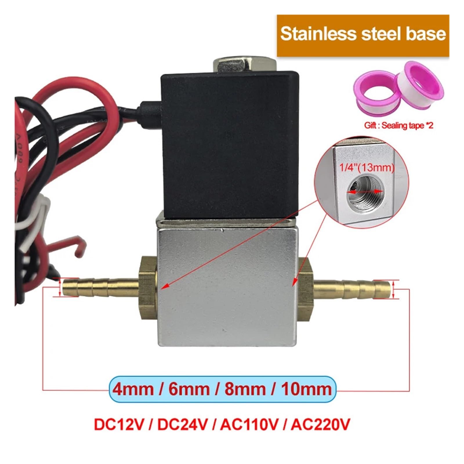Normalnie zamknięty, cichy, bezolejowy, dwukierunkowy zawór elektromagnetyczny pneumatyczny 1/4"(8mm,NPT_AC110V_STAINLESS STEEL BASE)