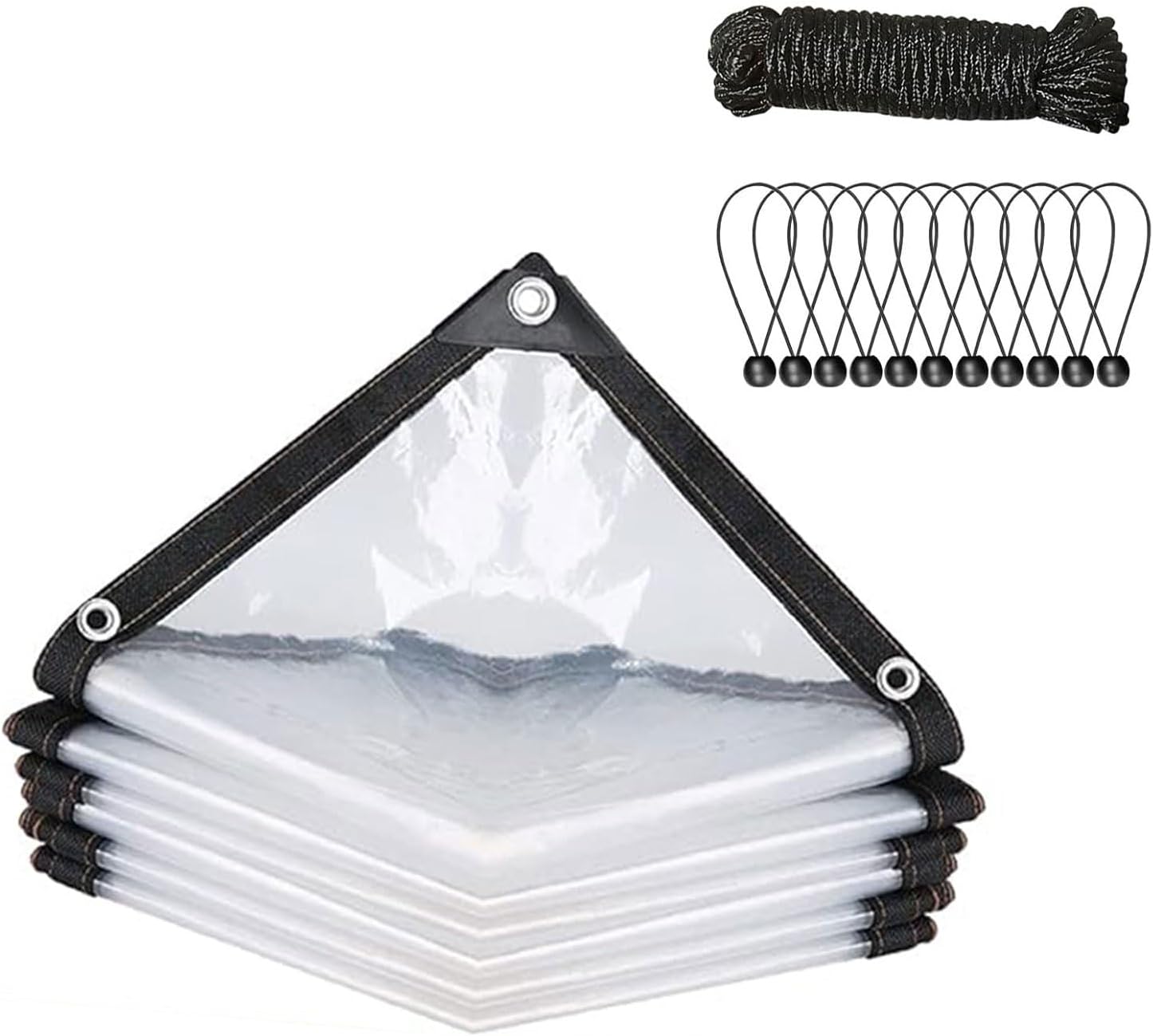 Clear Tarp Heavy Duty with Grommets, Ropes, Reinforced Edge,Transparent PVC Vinyl Tarpaulin 10x13 FT for Patio Enclosure Porch Canopy Garden Henhouse Plant Camping