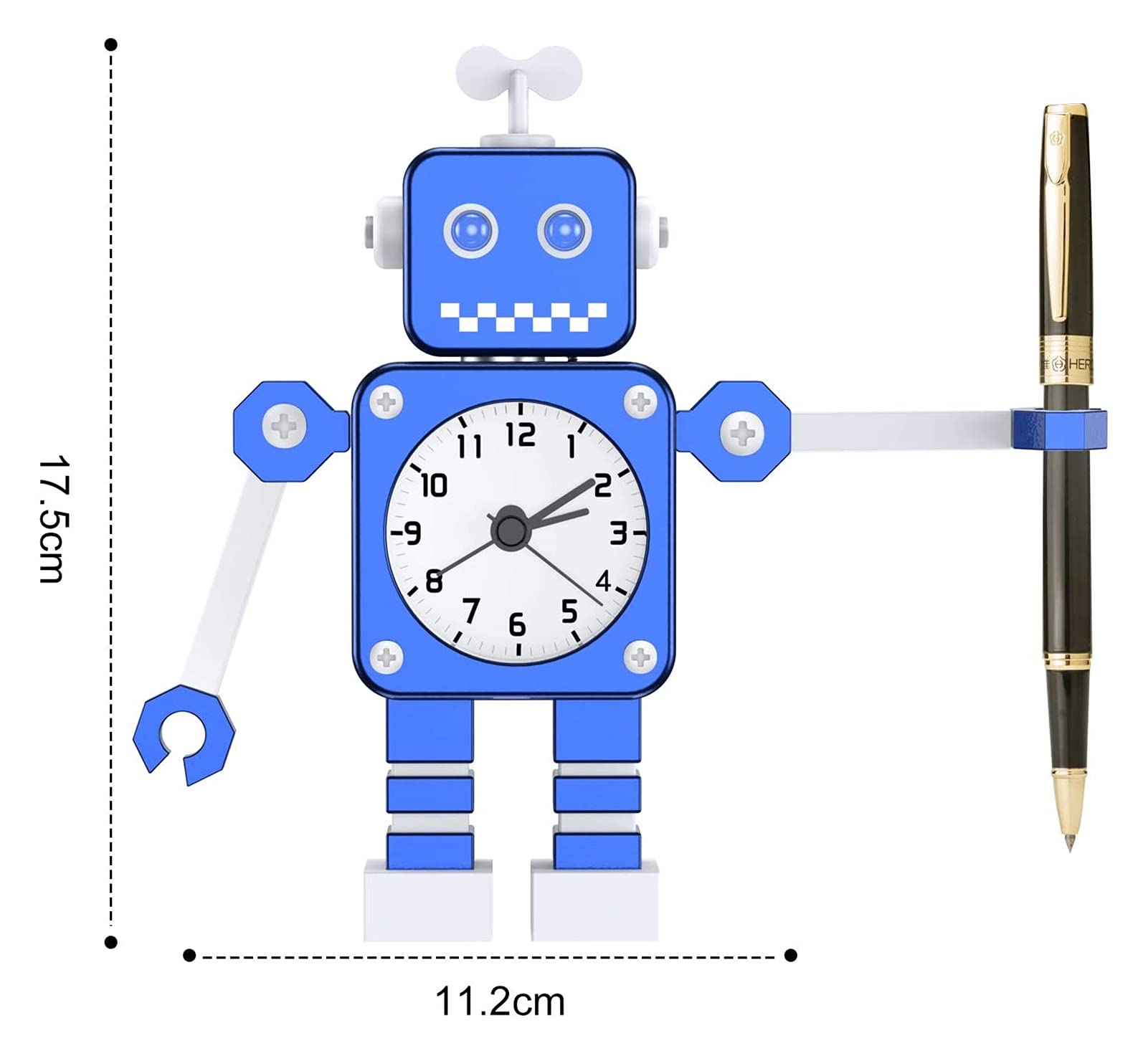 Budzik dla dzieci, robot budzik dzieci analogowy budzik bez tyknięcia cichego budzika dla chłopców dziewcząt, najlepszy prezent (niebieski) (Color : Blue)