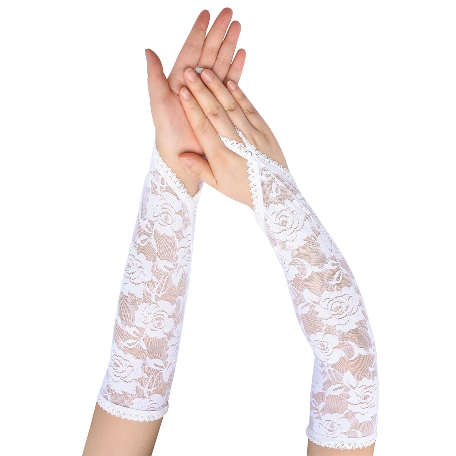 Women Long Lace Flower Gloves Fingerless Gloves Breathable And Comfortable Arm Sleeves For Formal Occasion And Costumes