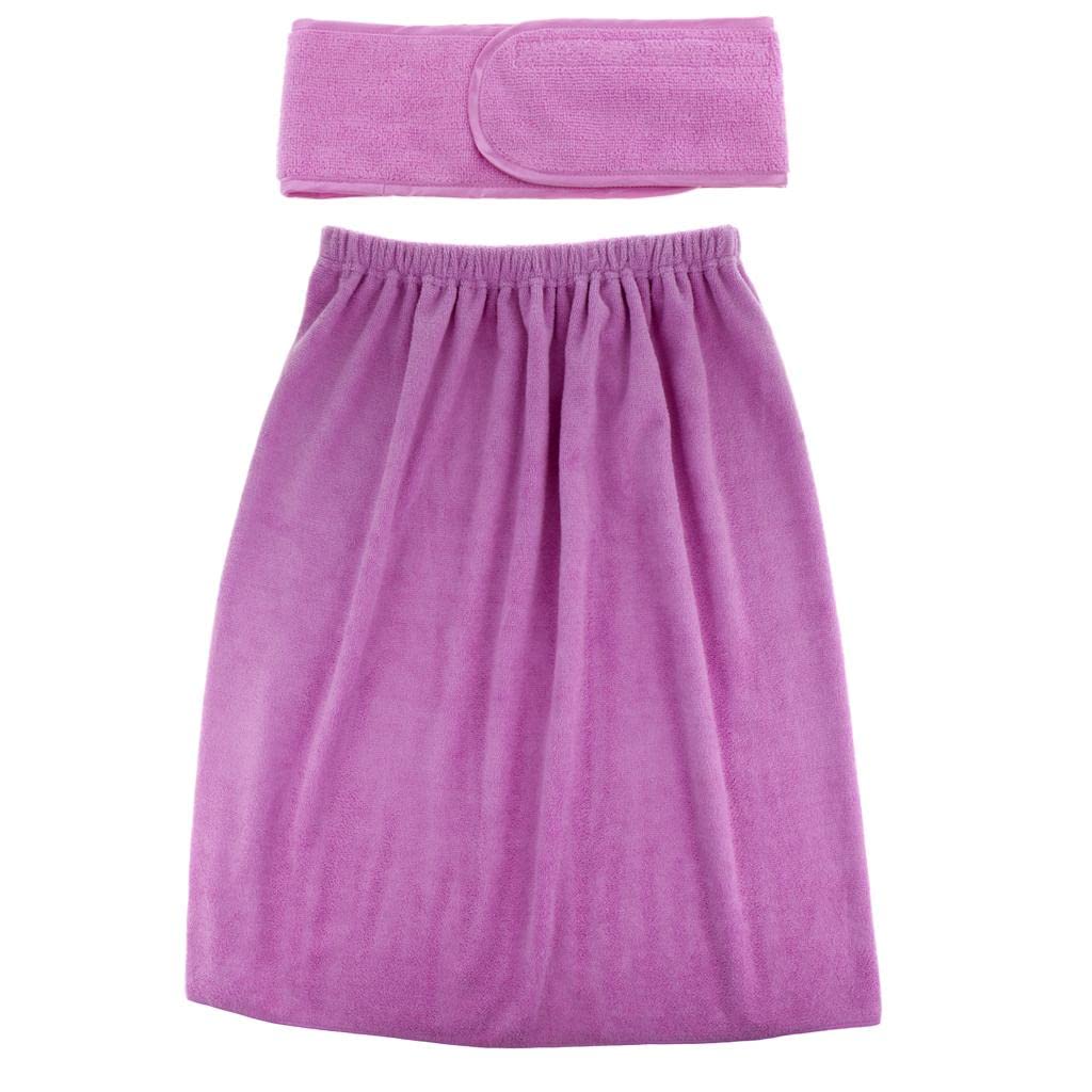 Losa Women Microfiber Body Shower Bath Towel Wrap for SPA with Stretch Headband Purple-image-30