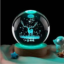 3D Galaxy Crystal Ball Lamp with LED Wooden Base - Solar System Night Light, 3D Crystals Ball, Galaxy Night Lamp Ball, Galaxy Bal (Raindeer)