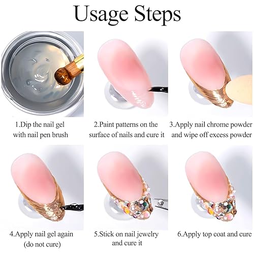 Miniatura 9 de Kit de gel de uñas 3D, gel esculpedor semisólido para frotar polvo de uñas cromado, pegar diamantes de imitación y pintura, geles UV que no se