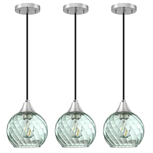 Pendant Lights Kitchen Island,3 Pack Farmhouse Pendant Lights,Green Striped Swirl