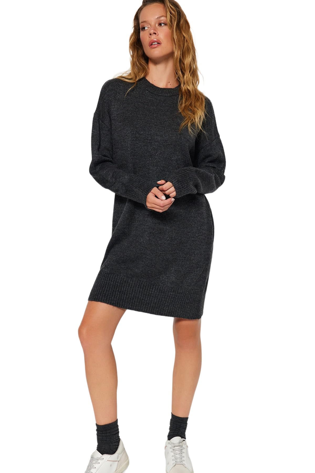 Trendyol FeMan Shift Oversize Knitwear Dress,Anthracite,S
