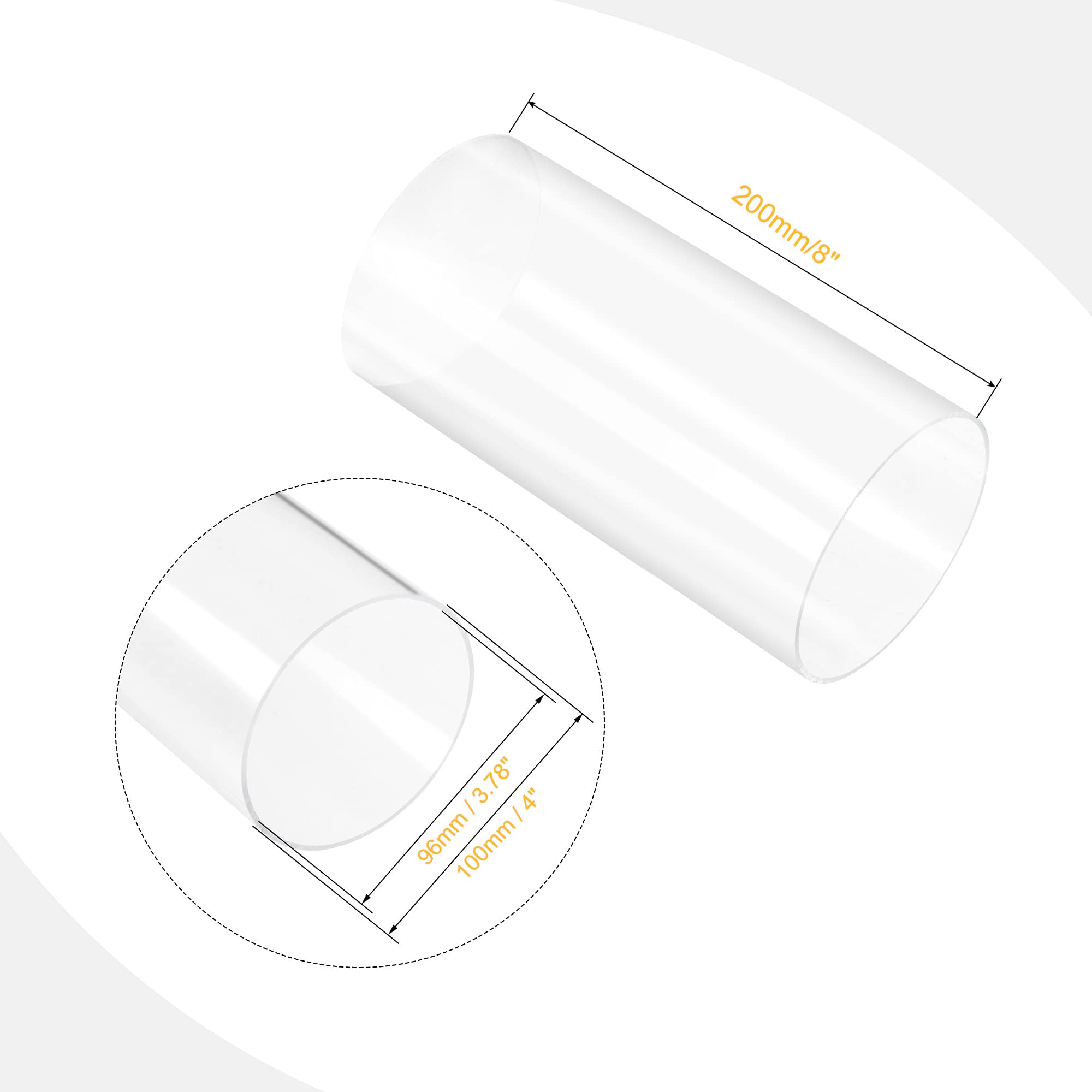 Unifizz Tube rond rigide en acrylique transparent 96 mm x 100 mm x 200 mm pour lampes et lanternes, système de refroidissement par eau