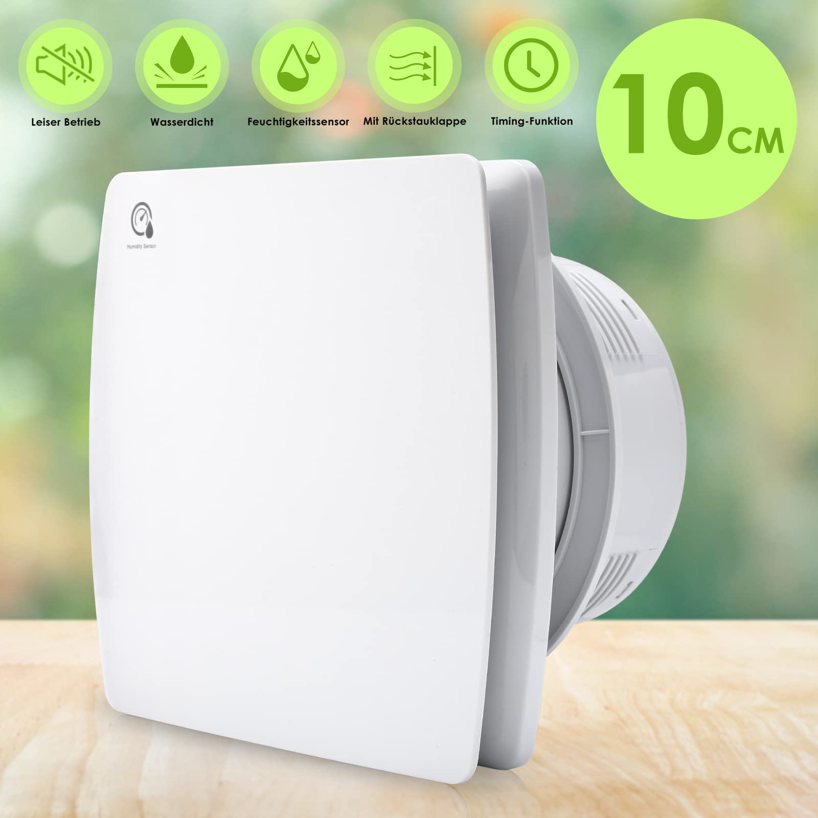 Herrselsam extracteur dair 100mm, ventilateur salle de bain avec capteur d'humidité et clapet anti-retour timer, extracteur d’air silencieux pour salle de bain, WC, cuisine, blanc