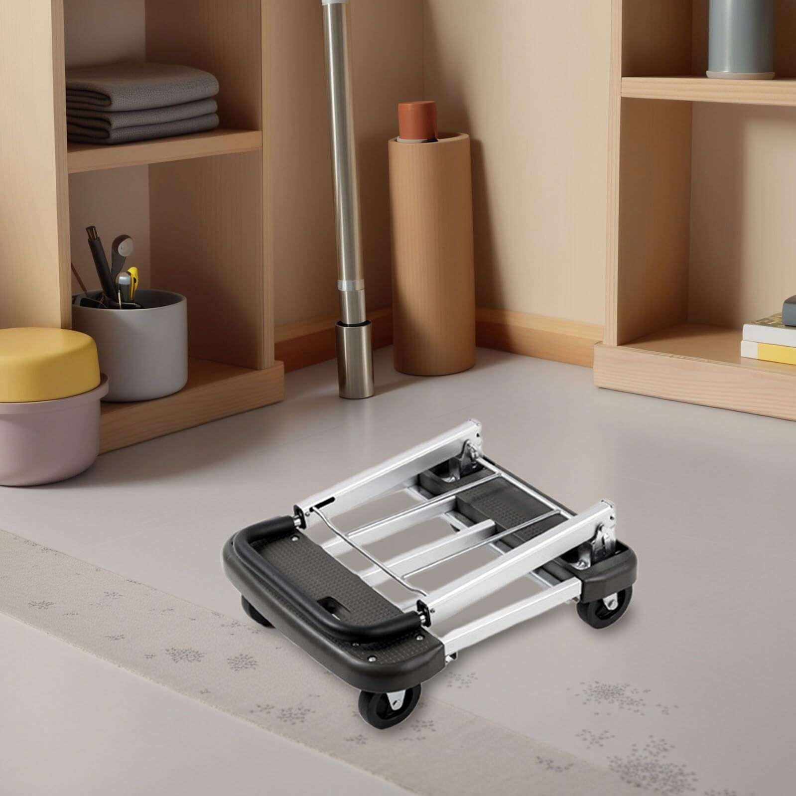 Carro plegable portátil con 4 ruedas silenciosas, carretilla de mano ligera y multifuncional para viajes, compras y uso doméstico, plataforma rodante para un fácil transporte de materiales