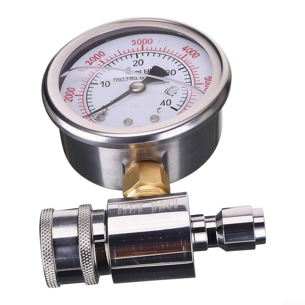 Manómetro de Alta Presión 6000 PSI con para Conexión Rápida 3/8 para Lavadoras a Presión - Medidor a Golpes de Metal Plateado 14x10x6cm
