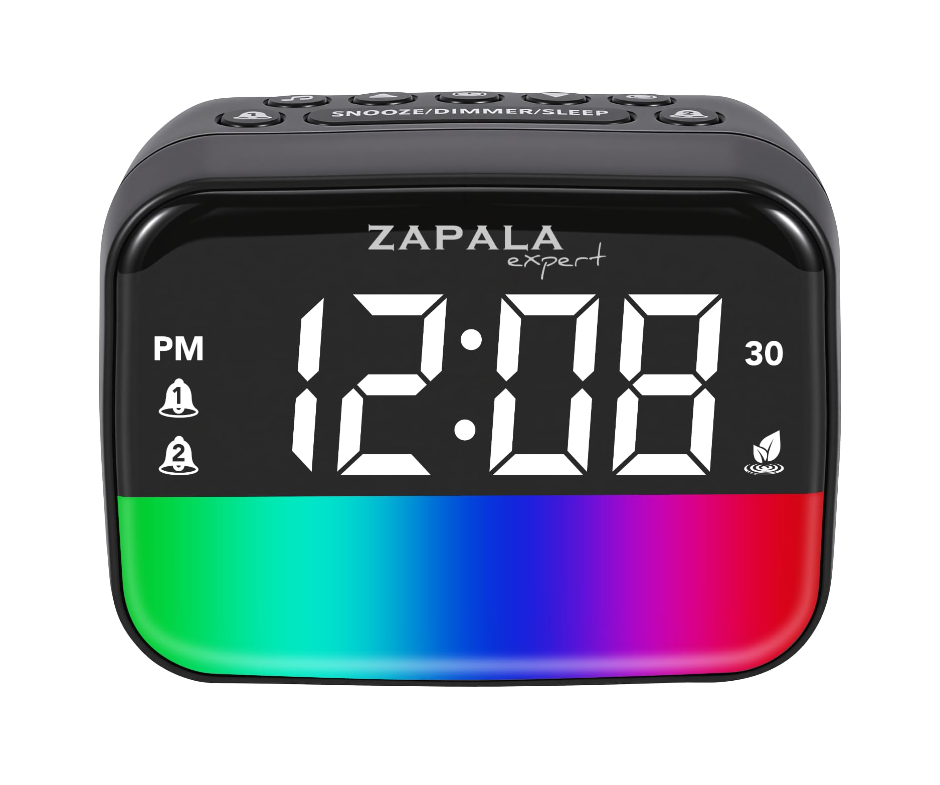 Zapala Expert Black Rgb Alarm Clock For Bedroom, Loud Alarm Led Bright Display, Simple Basic Digital Clock With Bluetooth Speaker, Sleep Sounds, Adjustable Dimmer, Snooze For Deep Sleepers Kids Elderly