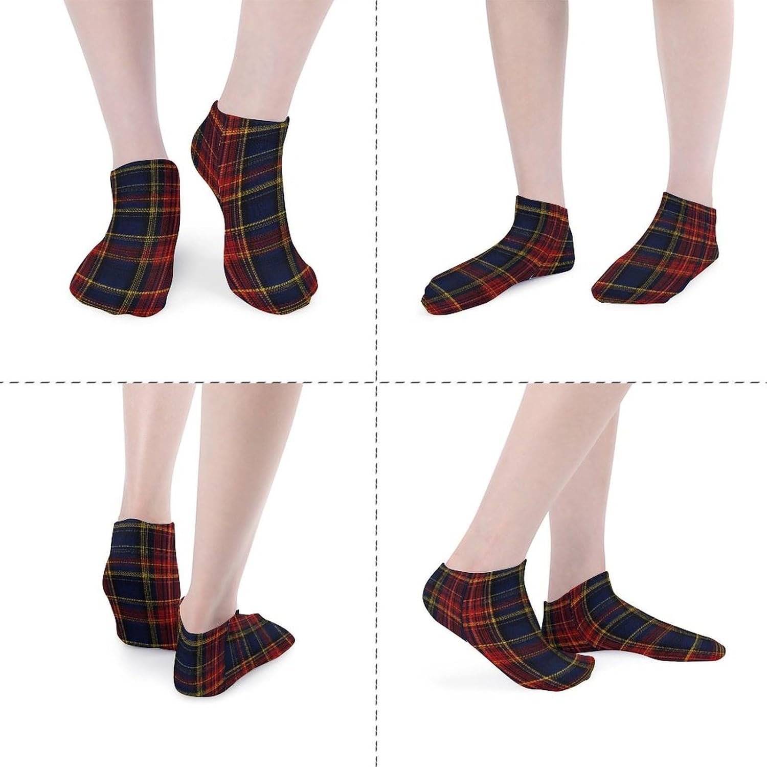 Scottish Tartan Plaid No Show Ankle Socks Low Cut Non Slip Flat Boat Line 5 Pairs Set