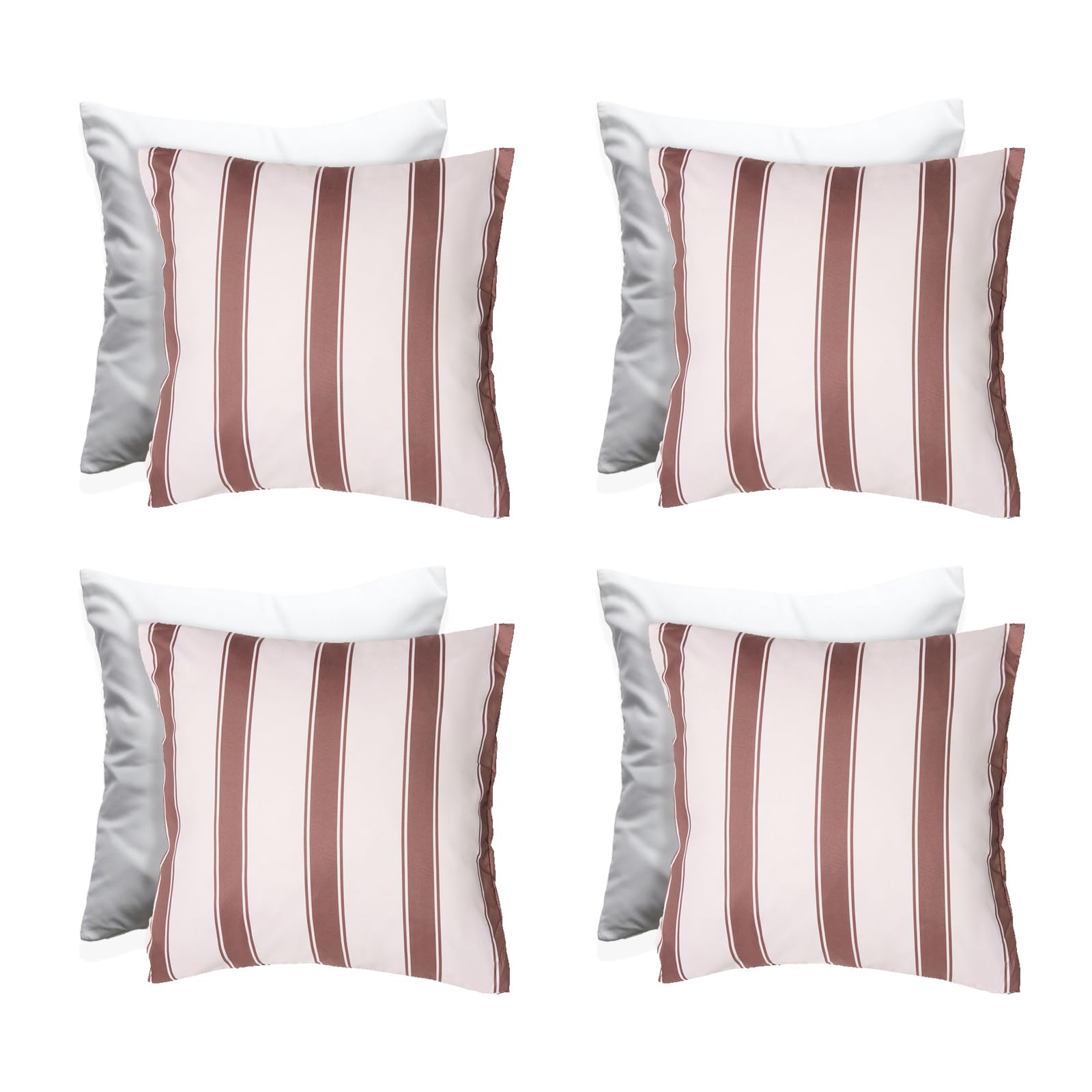 Ohs Chocolate/Cream - Stripe Stripe Cushions With Covers Included 45 X 45Cm Set Of 4 Outdoor Cushions Waterproof Soft Decorative Patio Garden Cushion Home Decor Outdoor Bench Cushion With Invisible Zipper, /Cream