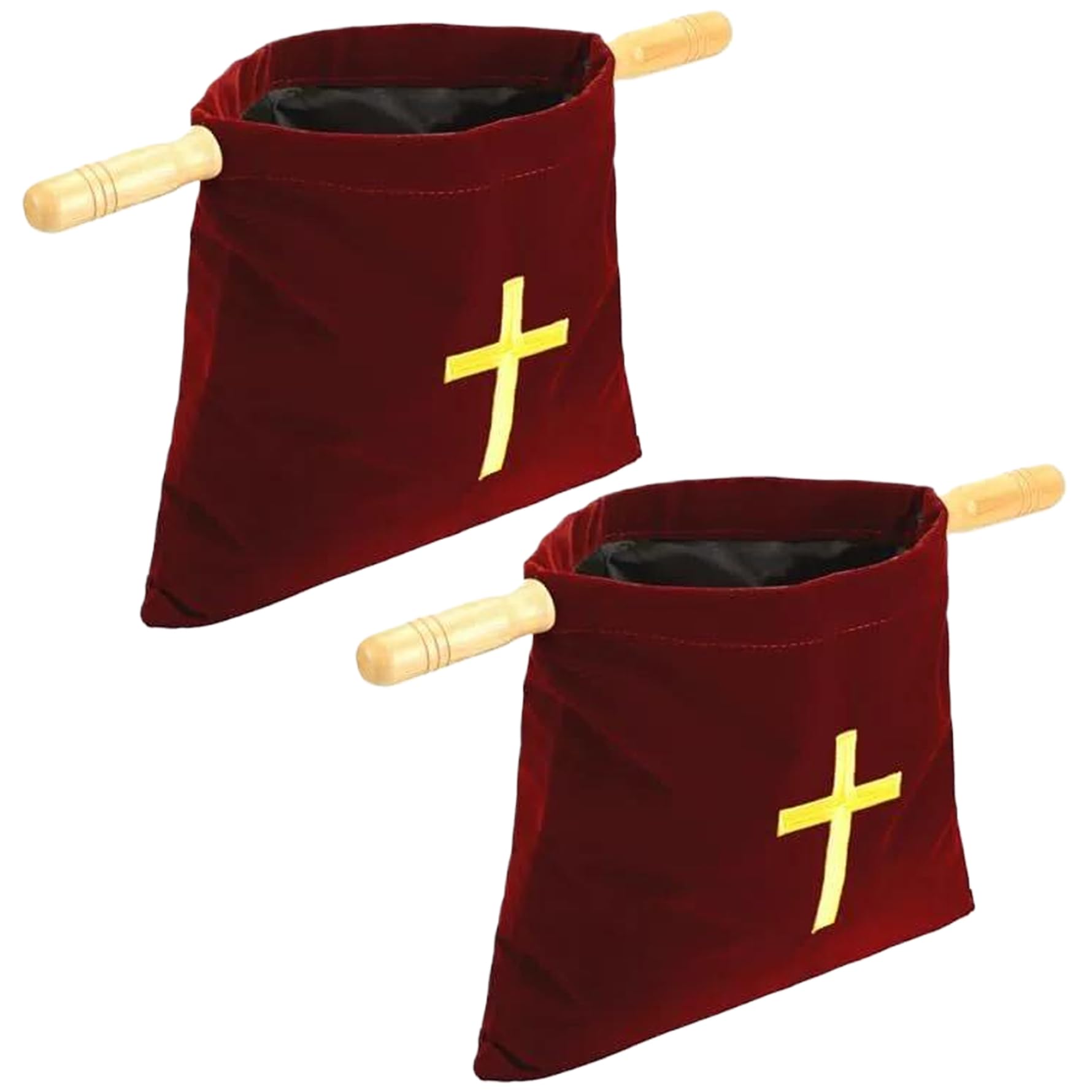 2PCS Church Tithe Bags with Wooden Handles, Embroidered Cross Bible Bags for Churches Communion Supplies Red
