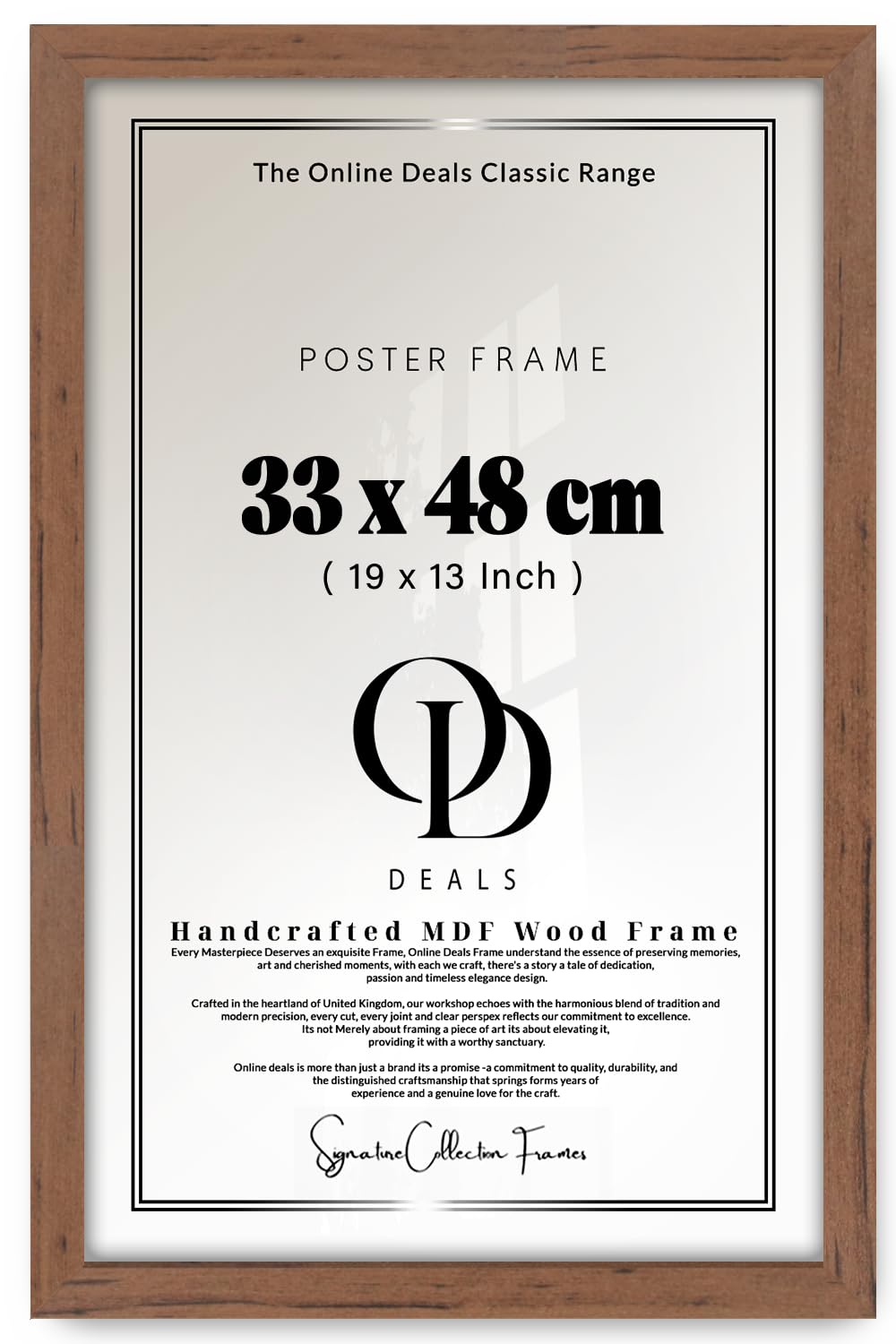 OD Deals 33x48 cm (13x18.9 Inch / 330x480 mm) MDF Poster Frame | Rich Walnut Wall Frame with Shatterproof Acrylic Front (Walnut)