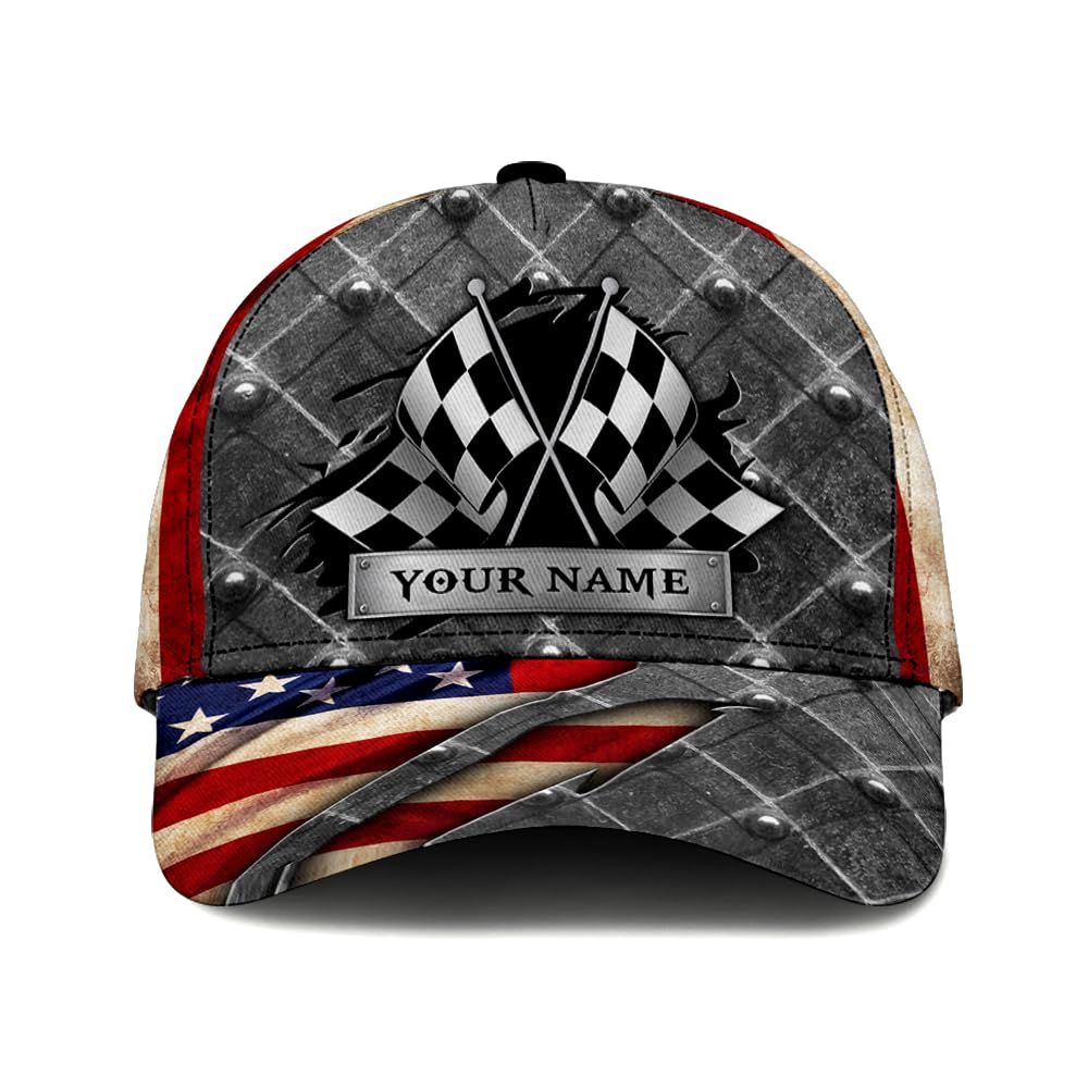 Personalized Car Racing Flag Baseball Cap, Racing Hat, Sports Racing Hats Racing Lover Caps Adjustable Hats for Men Women