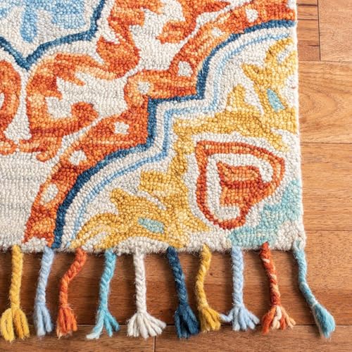 Image of Hand-Tufted Wool Large Carpet for Living Room 9x12 feet Orange Yellow Traditional Design Anti-Skid High Pile Thick Carpet & Rugs for Bedroom & Hall