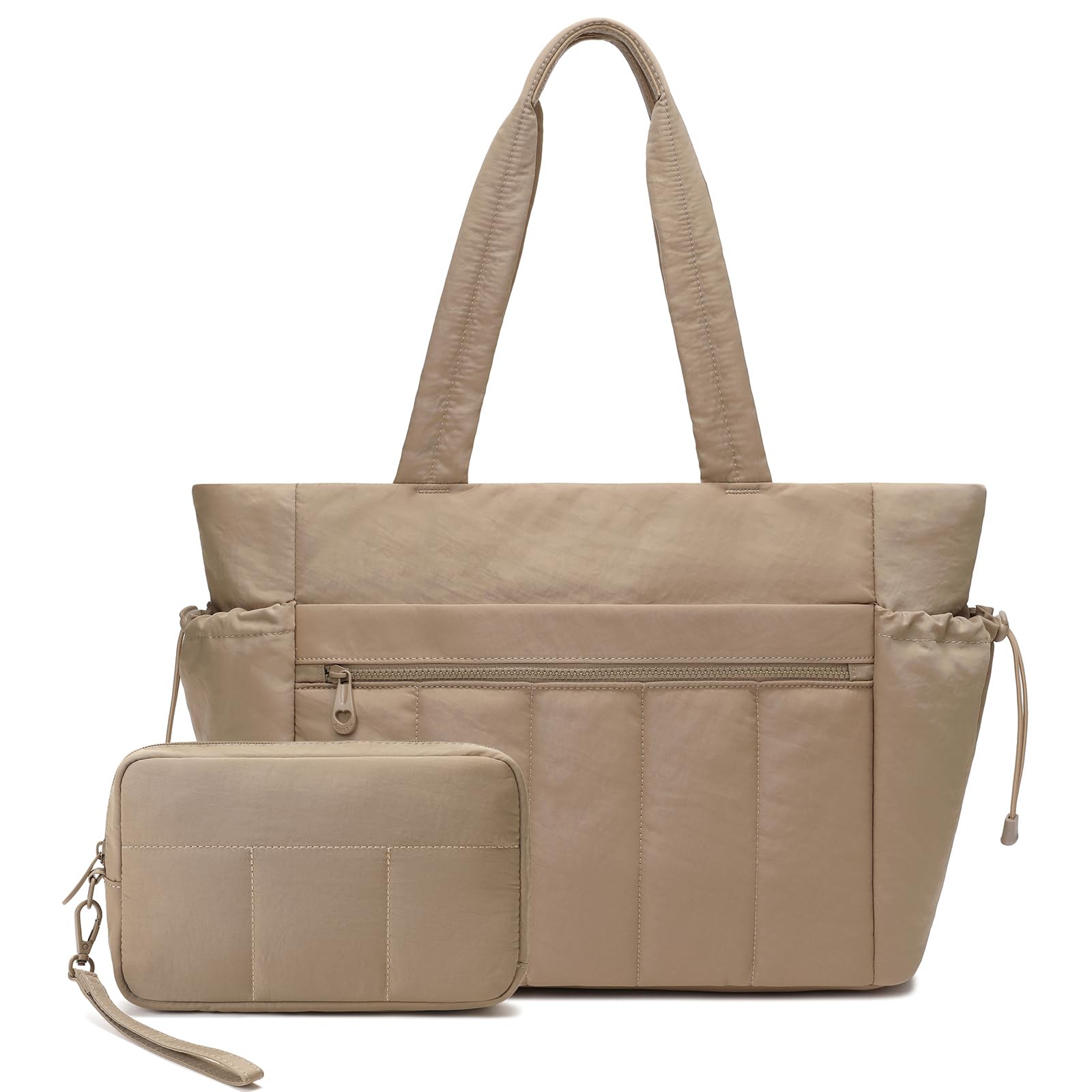 FFOGH Tote Bag for Women, Lightweight Puffer Tote Bag with Compartments, Quilted Shoulder Bag Handbag with Zipper for Work