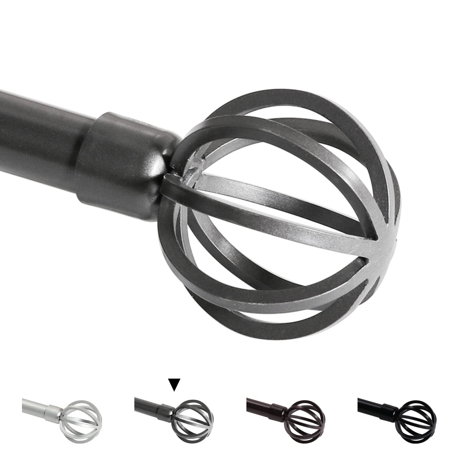 H.VERSAILTEX Window Curtain Rods for Windows 48 to 84 Inches Adjustable Decorative 3/4 Inch Diameter Standard Single Window Curtain Rod Set with Round Cage Finials, Pewter