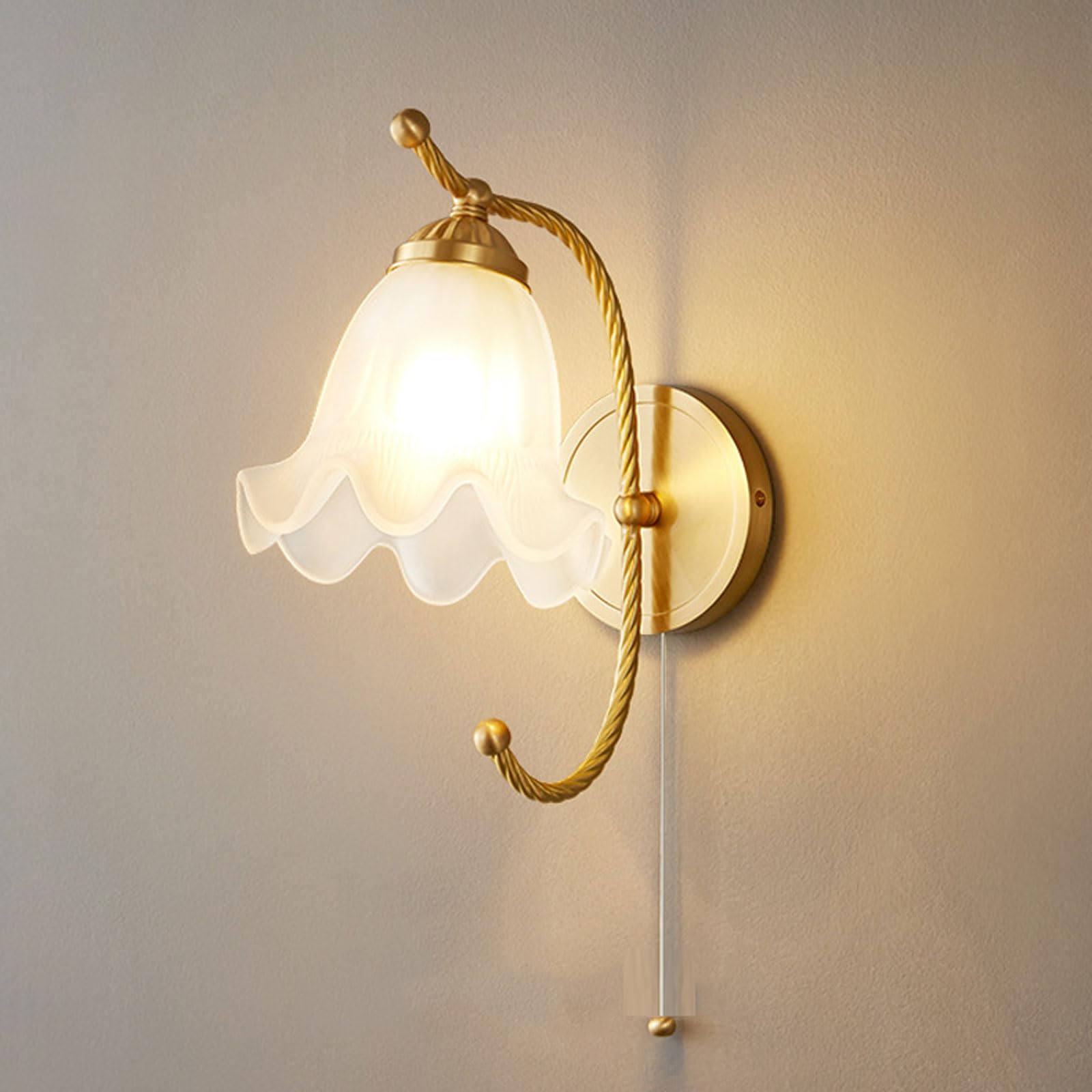 AWEITG Golden Round Wall Lamp Glass Shade - E14 Brass Lighting for Indoor and Outdoor Use(B)