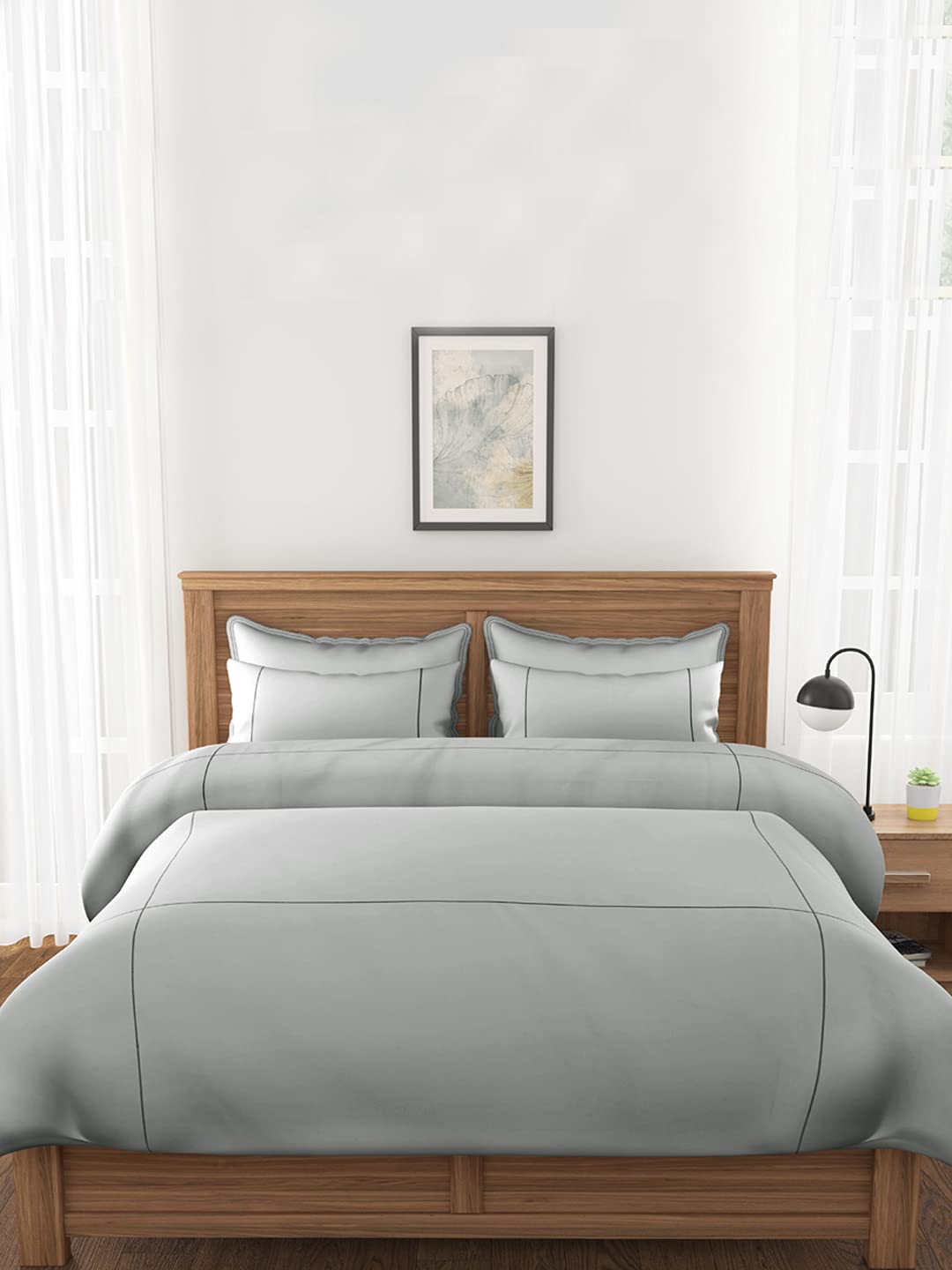 Mark Home 100% Cotton Sateen 400 TC Bed Ensemble Set of 6 Pcs Opulence Silver