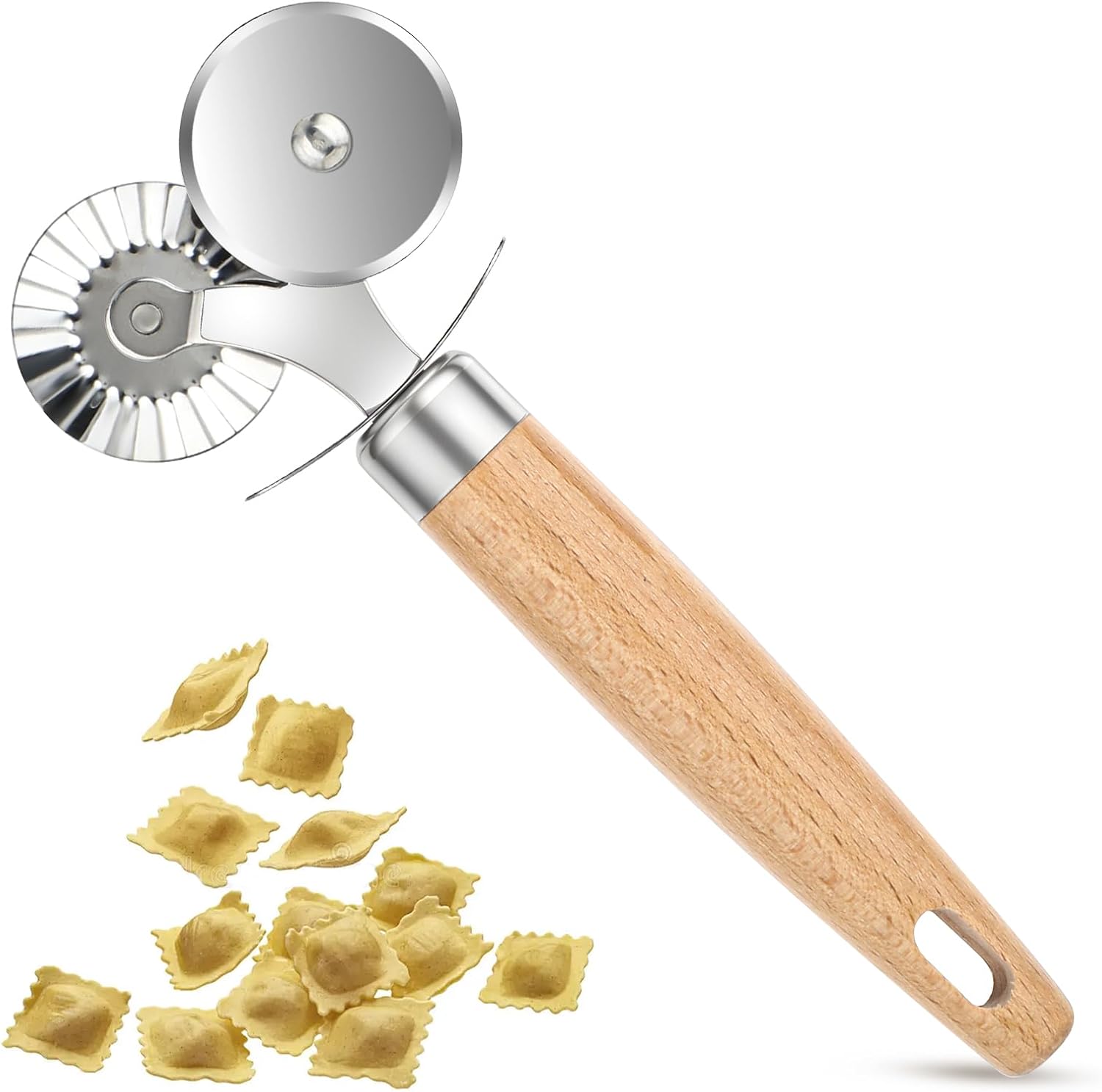 Top | Pastry Cutter Double Wheel, Pastry and Pasta Cutter Wheel with Exquisite Wooden Handle Dual-Head Baking Tool for Home and Kitchen for Pasta Pizza Ravioli Cookie 2026