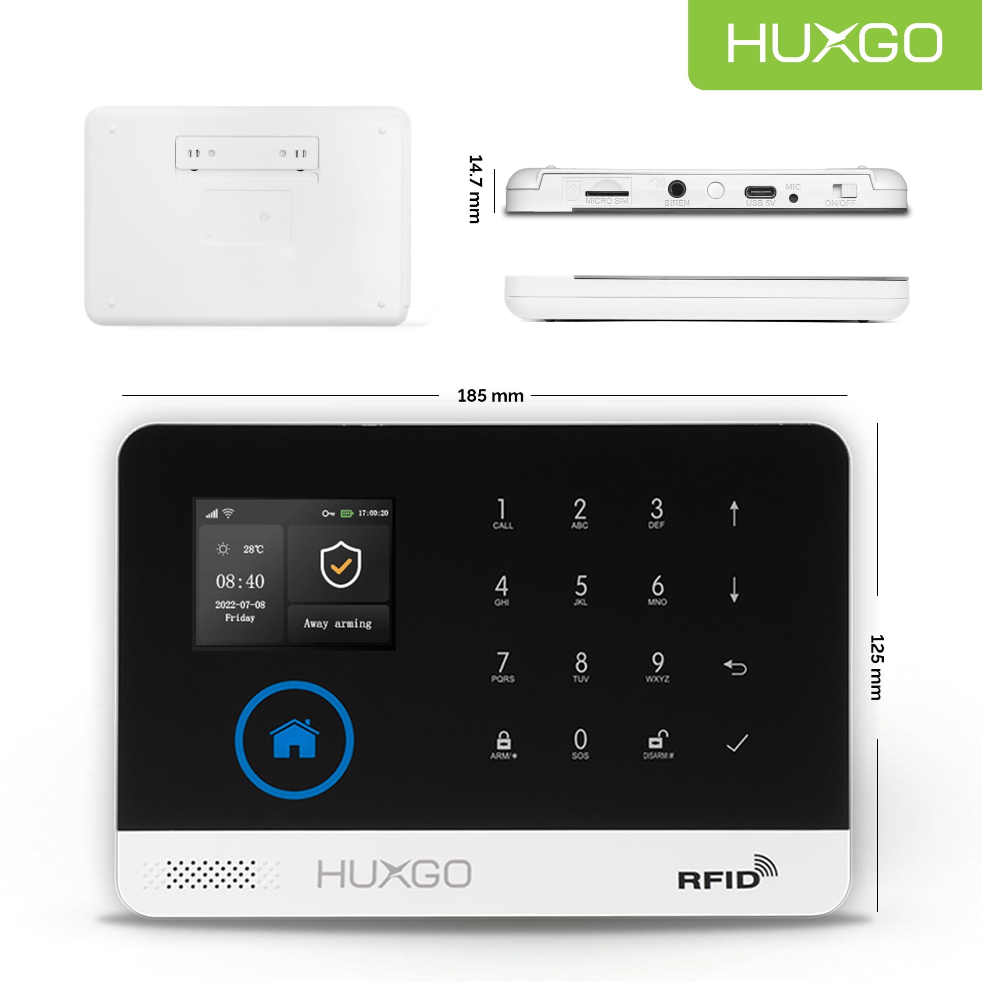 HXA003 Funk Alarmanlage Set WiFi + GSM 4G mit Solar Alarmsirene | Alarm System mit Bewegungsmelder, 3X Fensteralarm/Türsensoren | Alarmanlage fürs Haus, Wohnung, Wohnmobil | Smart Home