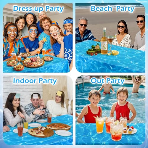 Image of 3 Pcs Ocean Waves Tablecloths, 54 x 108 Inch Ocean Theme Table Cover,Plastic Water Print Tablecloths for Beach Pool Sea Theme Party Decorations