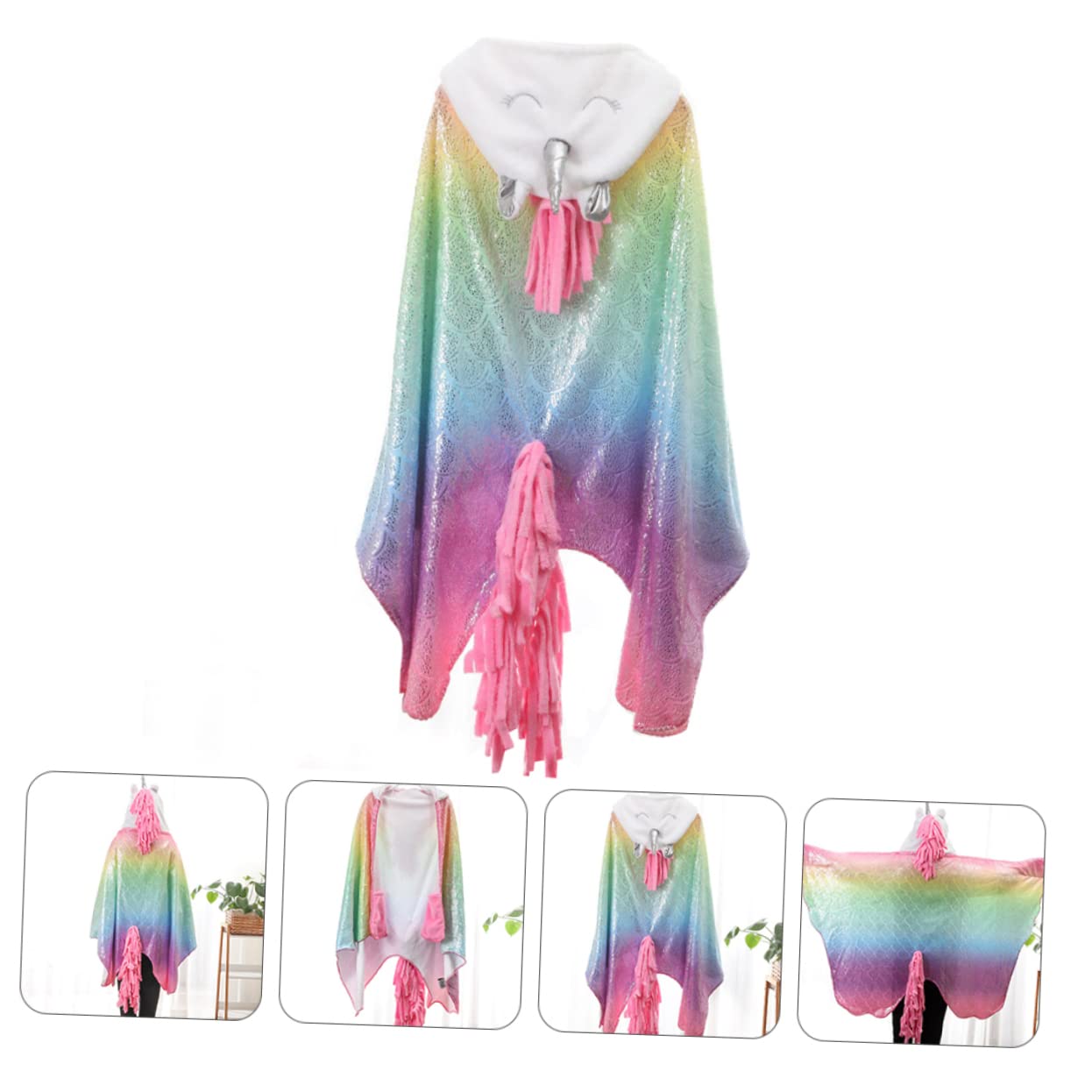 LIFKOME Flanellcape Einhorn für Kinder, Bunter Partyumhang Warm