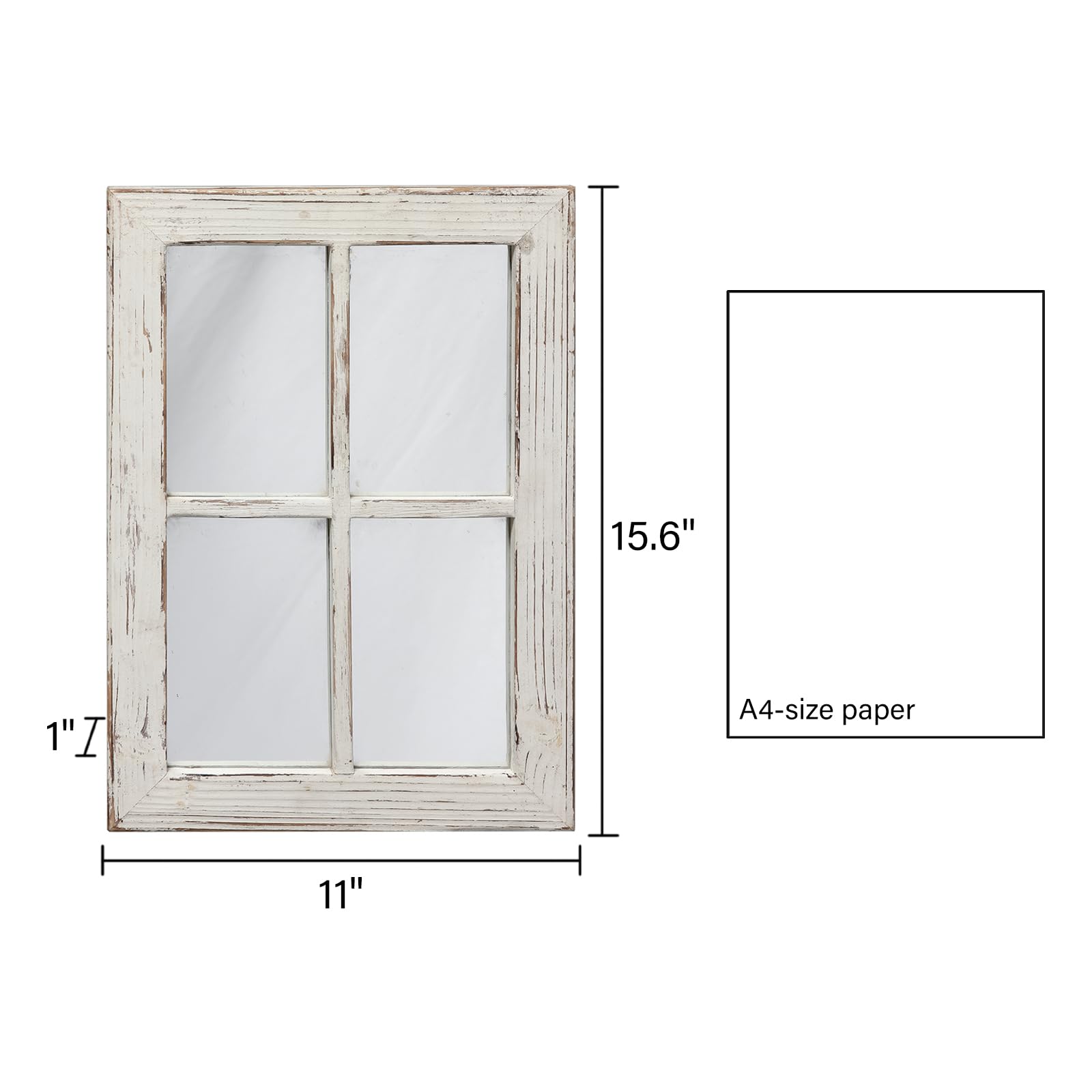 Espejo rústico para ventana pequeña, decoración de pared de 11 x 16 pulgadas, espejo rectangular con marco de madera blanco envejecido, espejos decorativos hechos a mano para sala de estar, 2