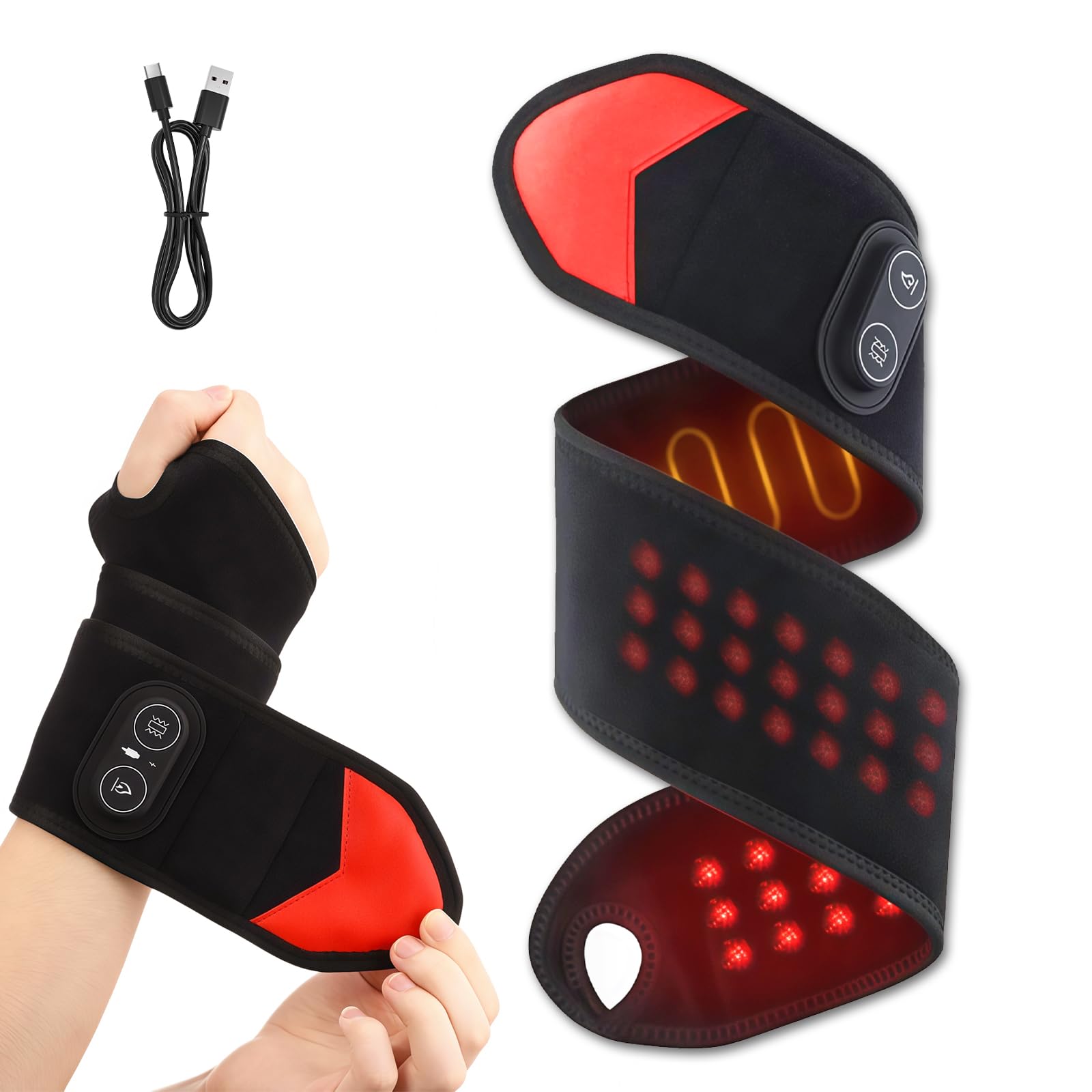 Kabelloses Handgelenk-Heizkissen mit 3 Heiz- und Vibrationsmodi, geeignet für Handgelenke, Ellbogen, Knie und Knöchel.
