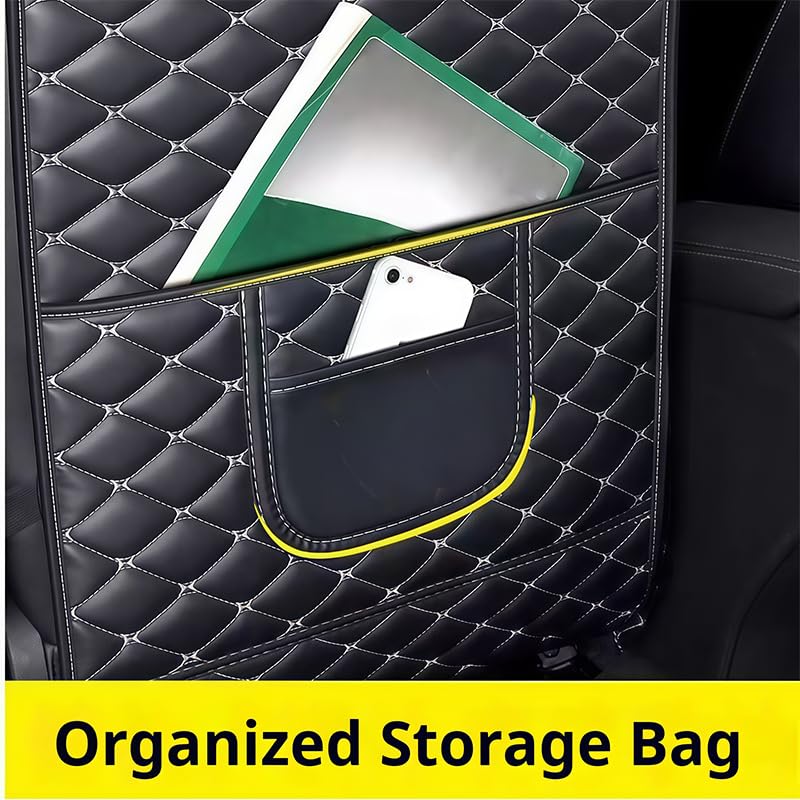 Auto Rückenlehnenschutz passend für Volvo V50 2004-2012, Wasserdicht Kunstleder Trittschutz Matte, Sitzschoner Rückseite mit Tasche, 2er Set,Black