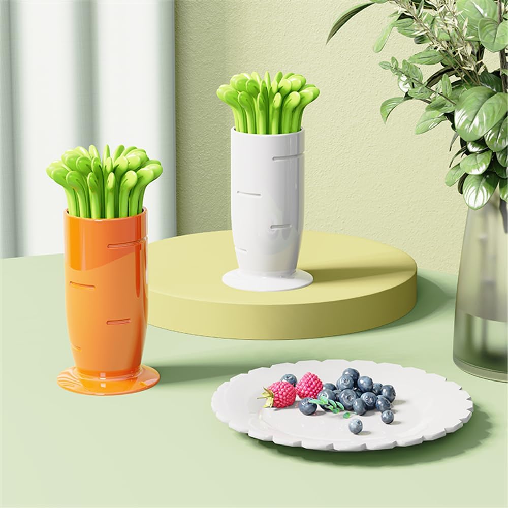 Lavandi Creative radish fruit fork set two teeth home eating fruit fork cake dessert small fork cute wind fruit stick (white)