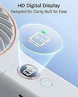 Vista 5 de SWEETFULL Ventilador de mano portátil, batería recargable de 5000mAh, 6 velocidades de viento, pantalla digital LED, ventilador eléctrico personal