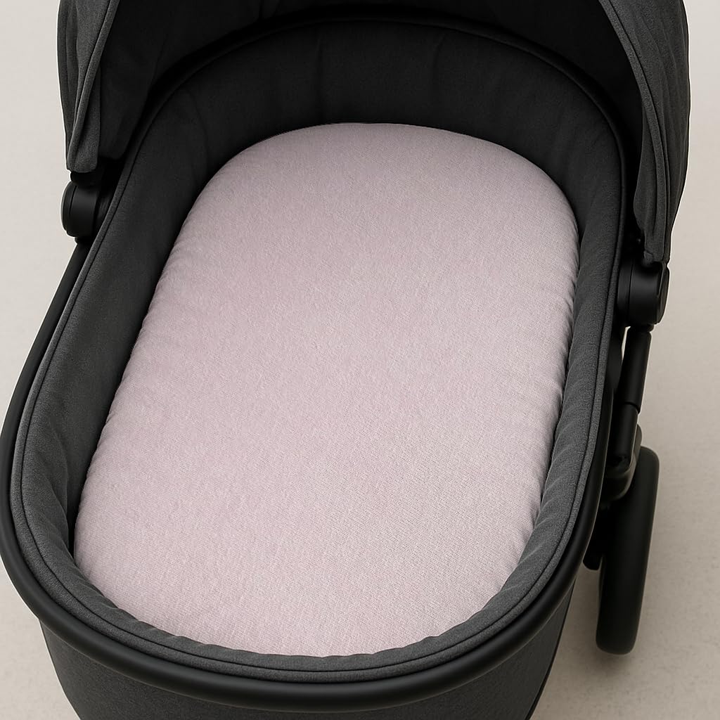 Callowesse 2 Pack Pram/Carrycot Fitted Sheets 40x80cm – 100% Cotton Baby Bedding with Elasticated Edges for Secure Fit. Soft Pink